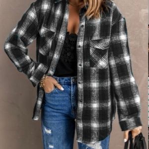 Black Flannel Button Up Plaid Shirt for Women